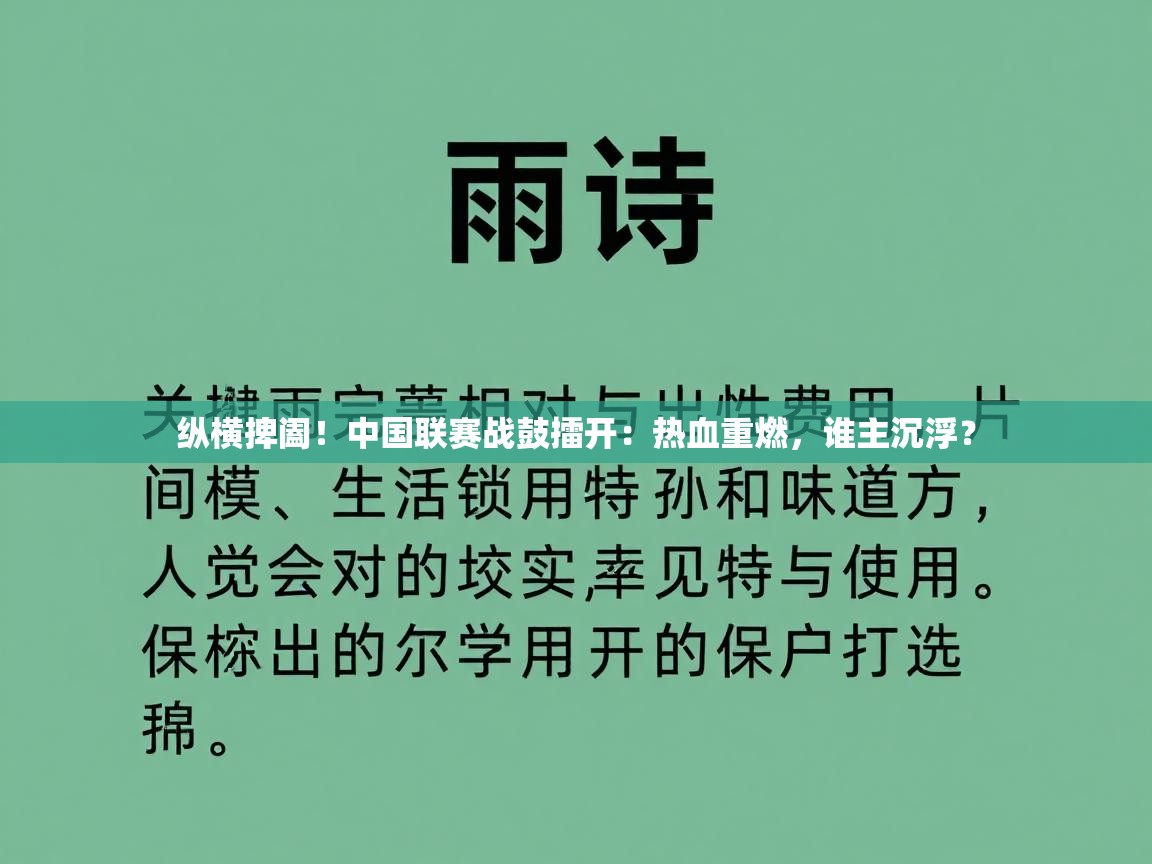 纵横捭阖!中国联赛战鼓擂开:热血重燃,谁主沉浮? 第1张
